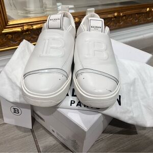 Authentic Balmain White Slip-On Sneakers